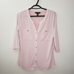 Ellen Tracy Women Roll Tab Sleeve Pink Top Size S